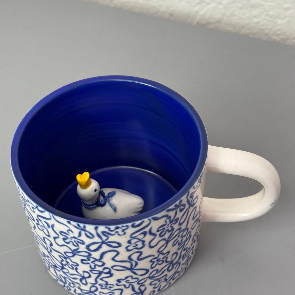 Urban Outfitters Blue and White Duck-Detail Ceramic Mug